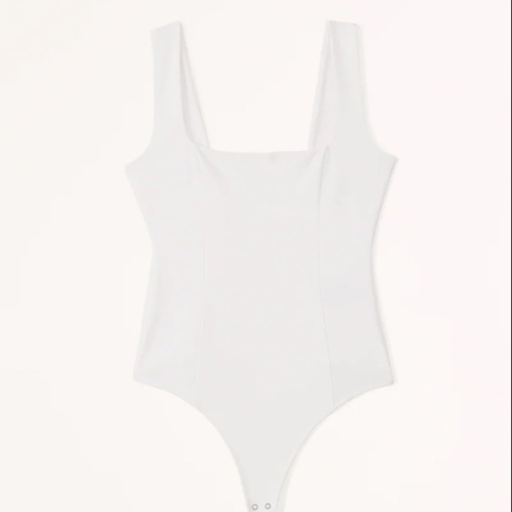Abercrombie Ponte Seamed Squareneck Bodysuit in White